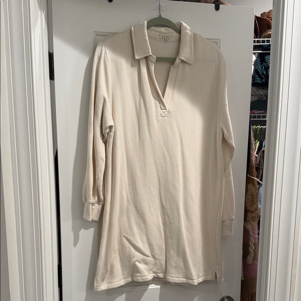 Z Supply Cream Long Sleeve Sweatshirt Dress